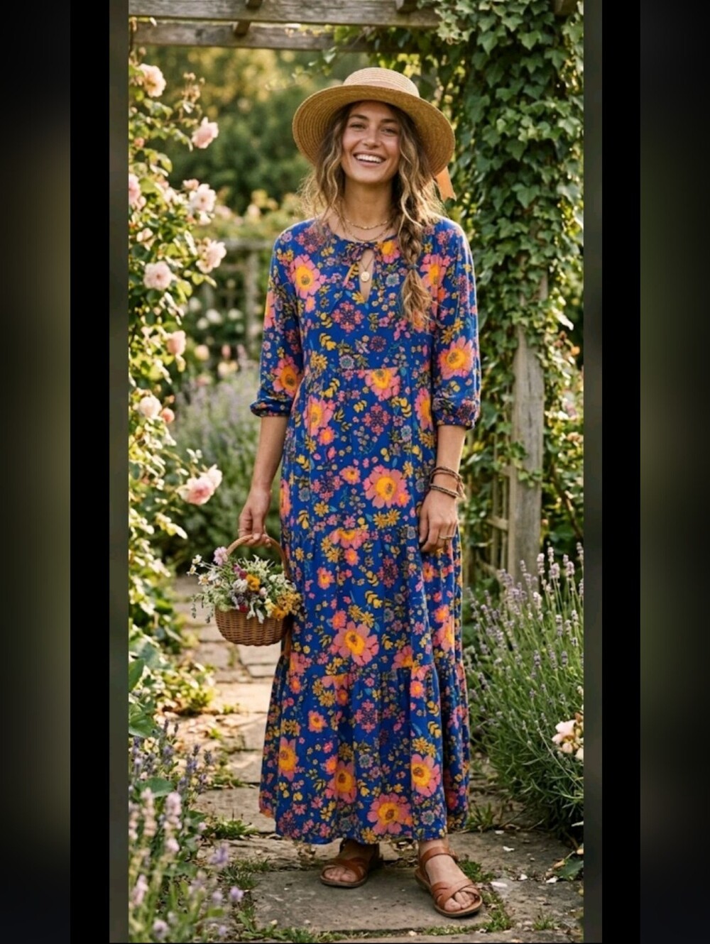 Natural Life Tiered Maxi Dress L Retro Revival Festival Cottagecore 70s